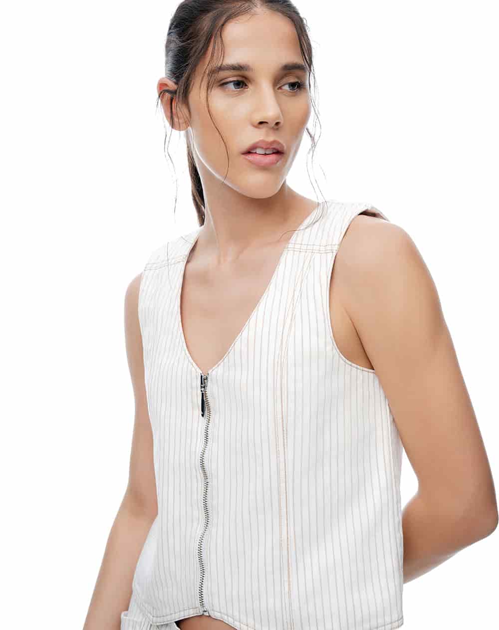 Chaleco denim crudo rayas mujer - miniatura 1