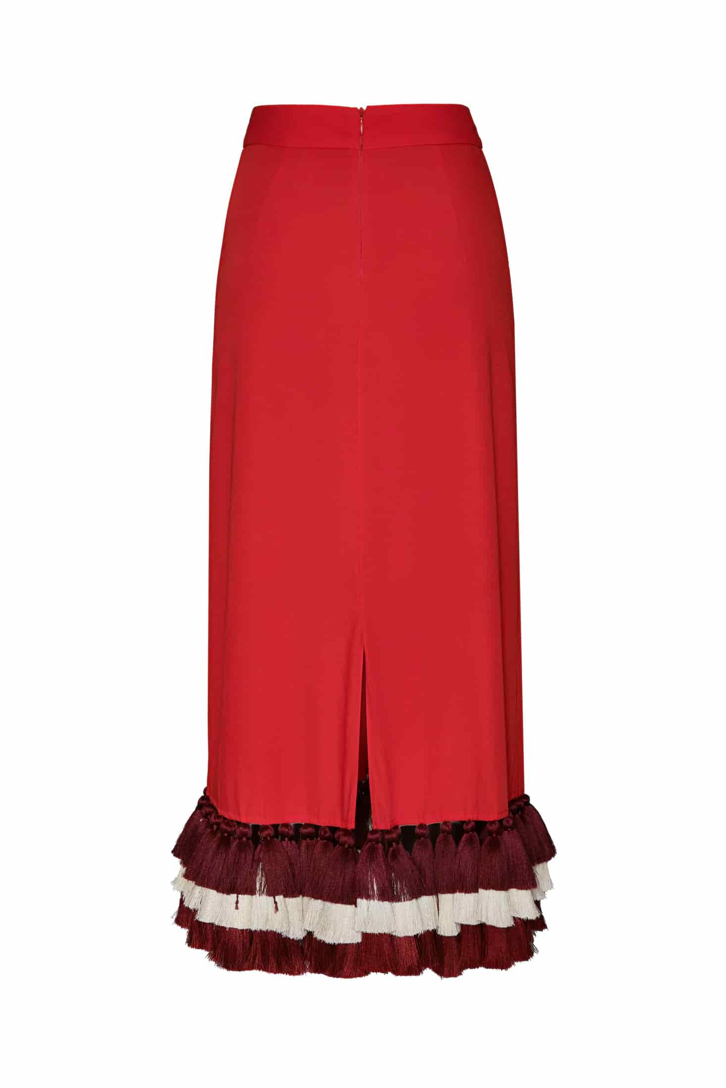 Rocio Cotton Midi Skirt / Red & Handmade Wine Tassels - miniatura 2