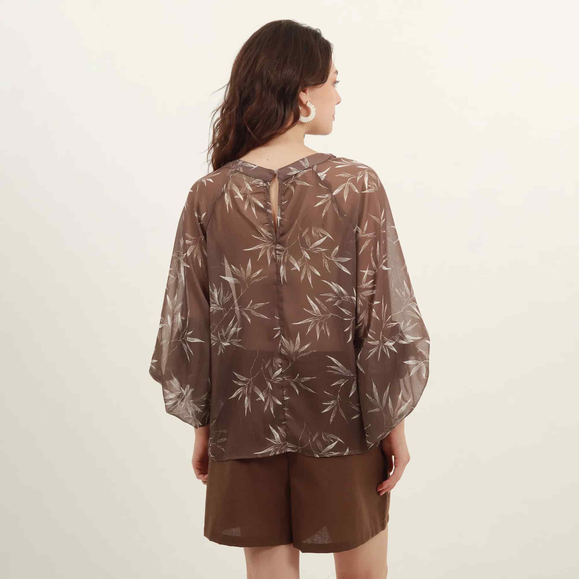 Blusa estampada cuello redondo manga globo - miniatura 6