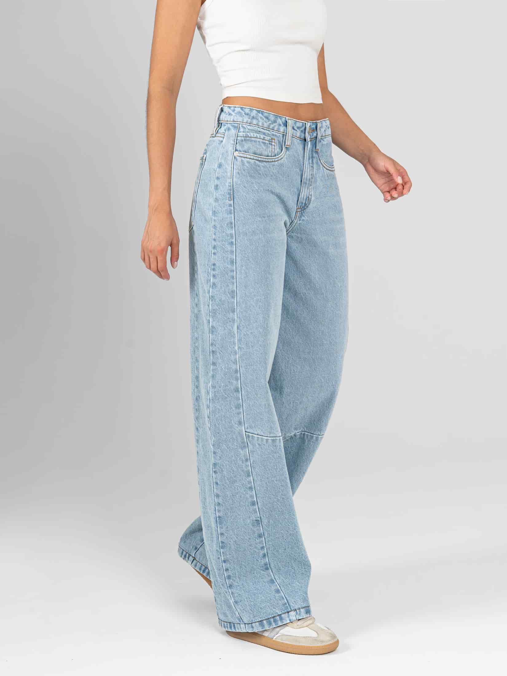 Ref: 066448 Jean wide leg, rígido, tiro alto, con cortes, tono azul claro - miniatura 4