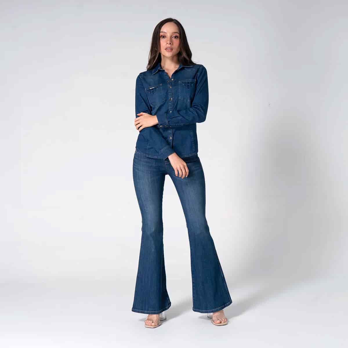 Blusa Denim Slim Cuello Camisero Angela - miniatura 2