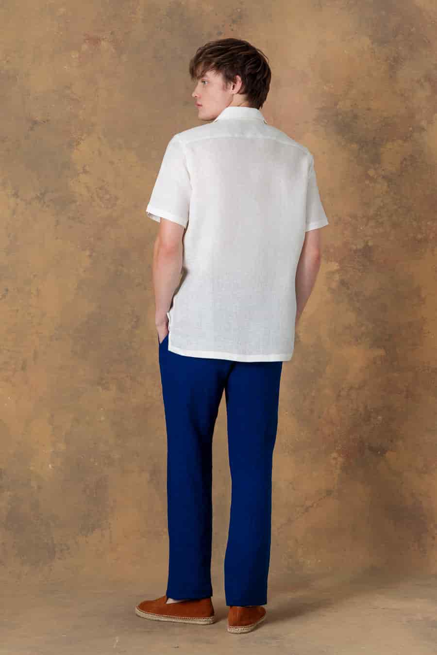 Men's linen shirt bowling thalos white - miniatura 2