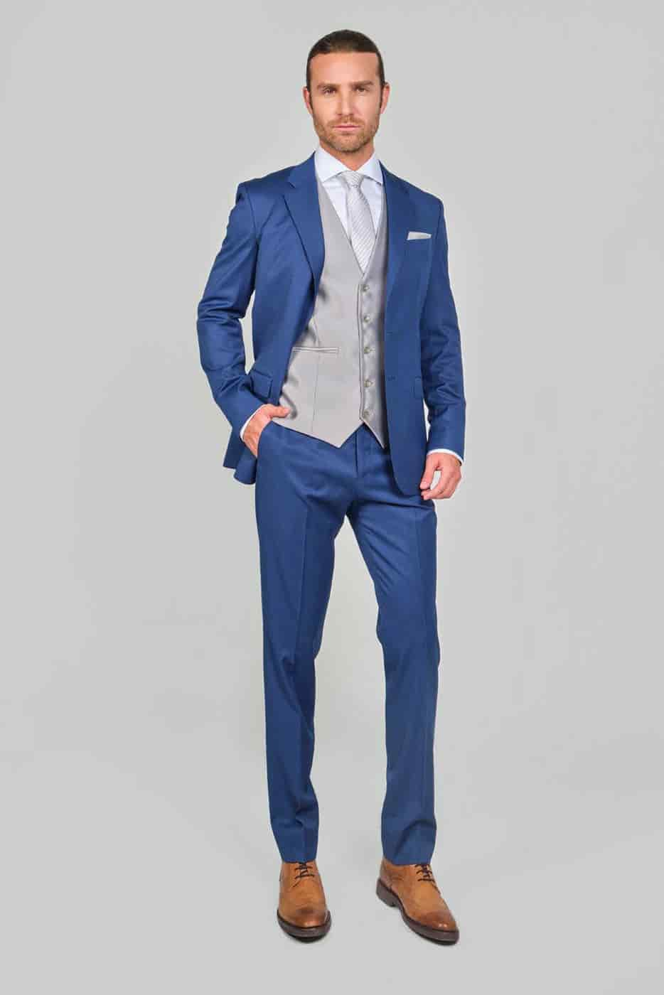 Traje Formal Sobre Medida Paño Tropical Azul Indigo - miniatura 2