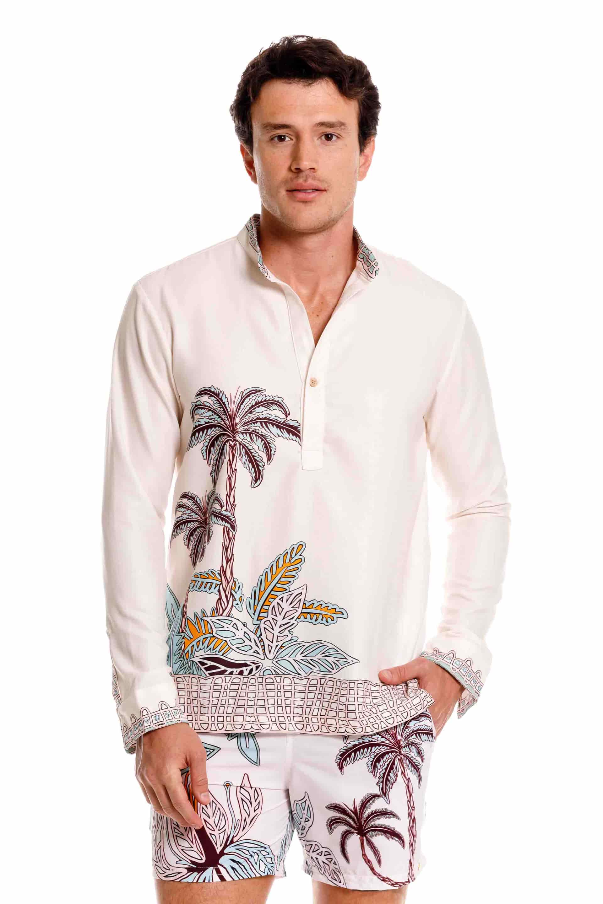 Camisa Nerú Hombre Maxipalms Beige - miniatura 1