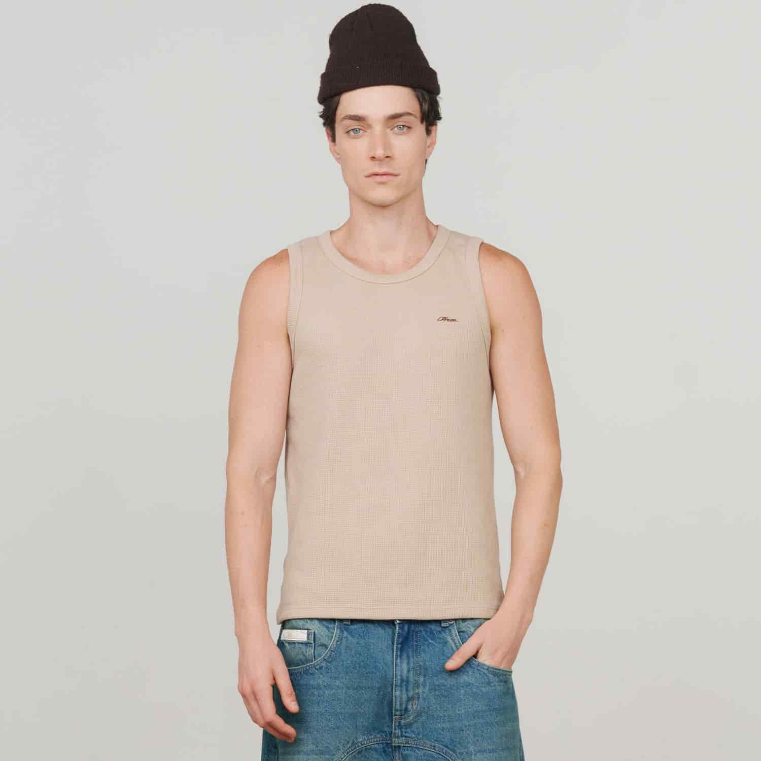 Textured Sleeveless T-Shirt - Sand - miniatura 3
