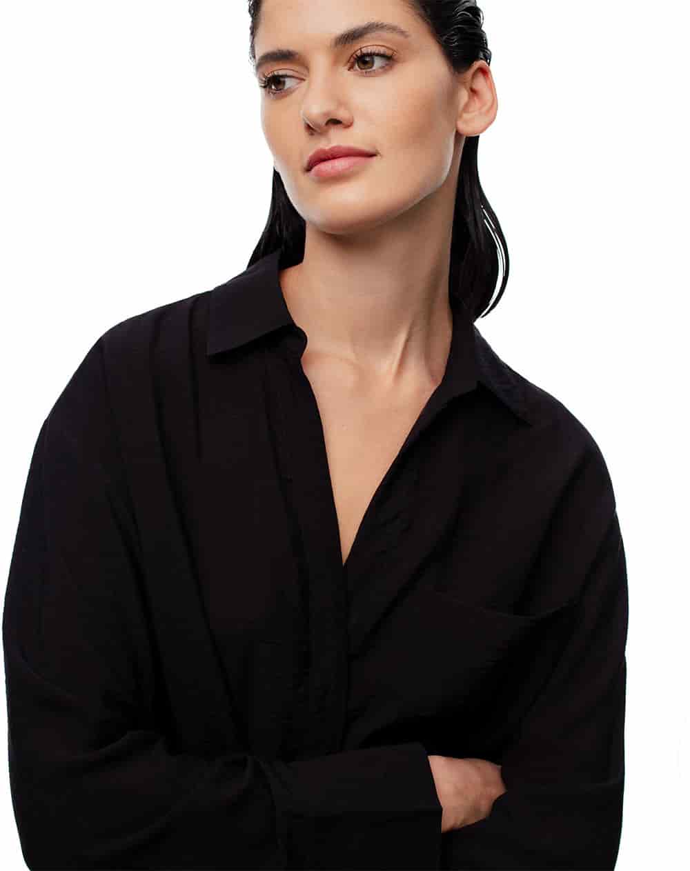 Camisa manga larga regular negra mujer - miniatura 3