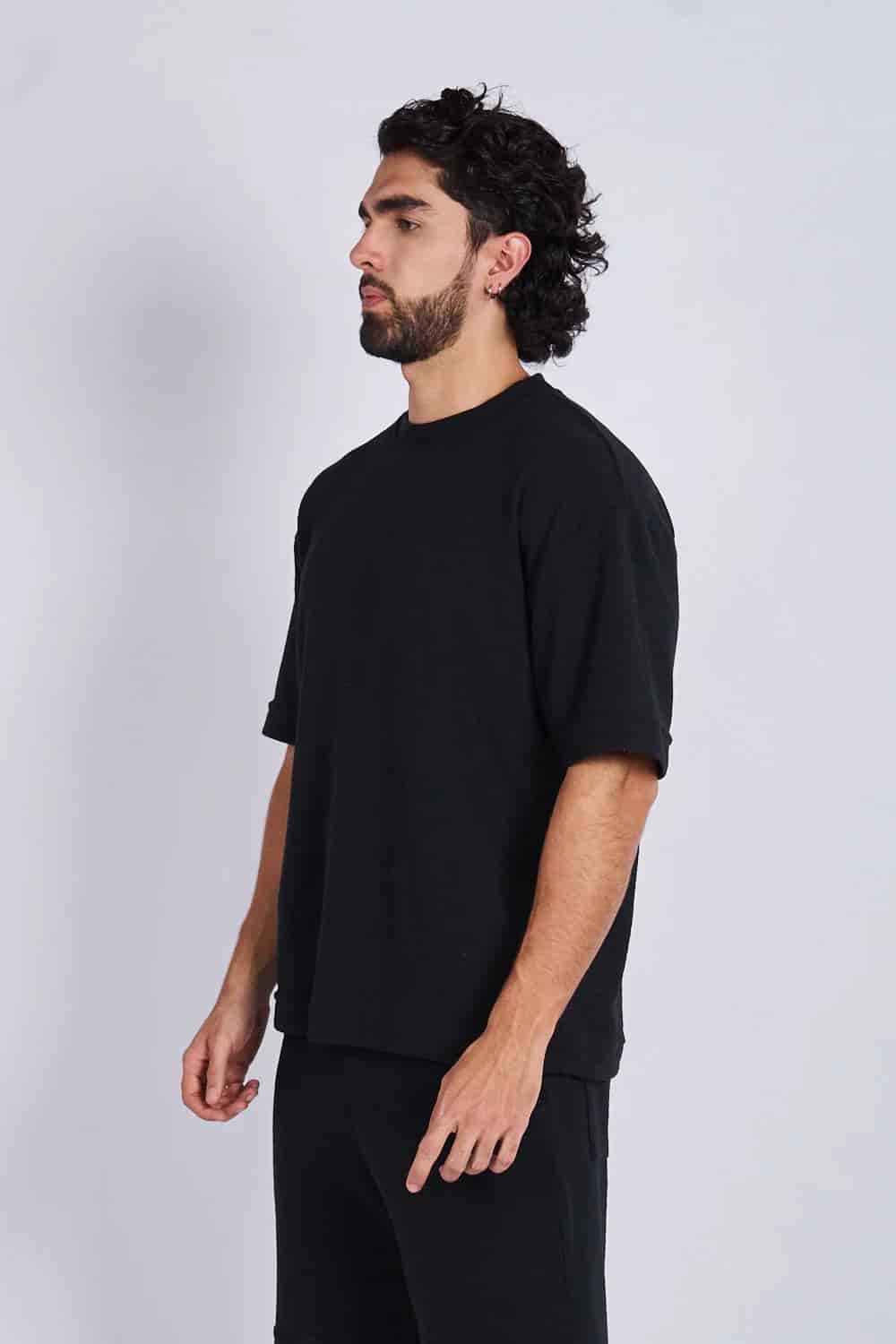 Camiseta oversize textura horizontal Negra - miniatura 6