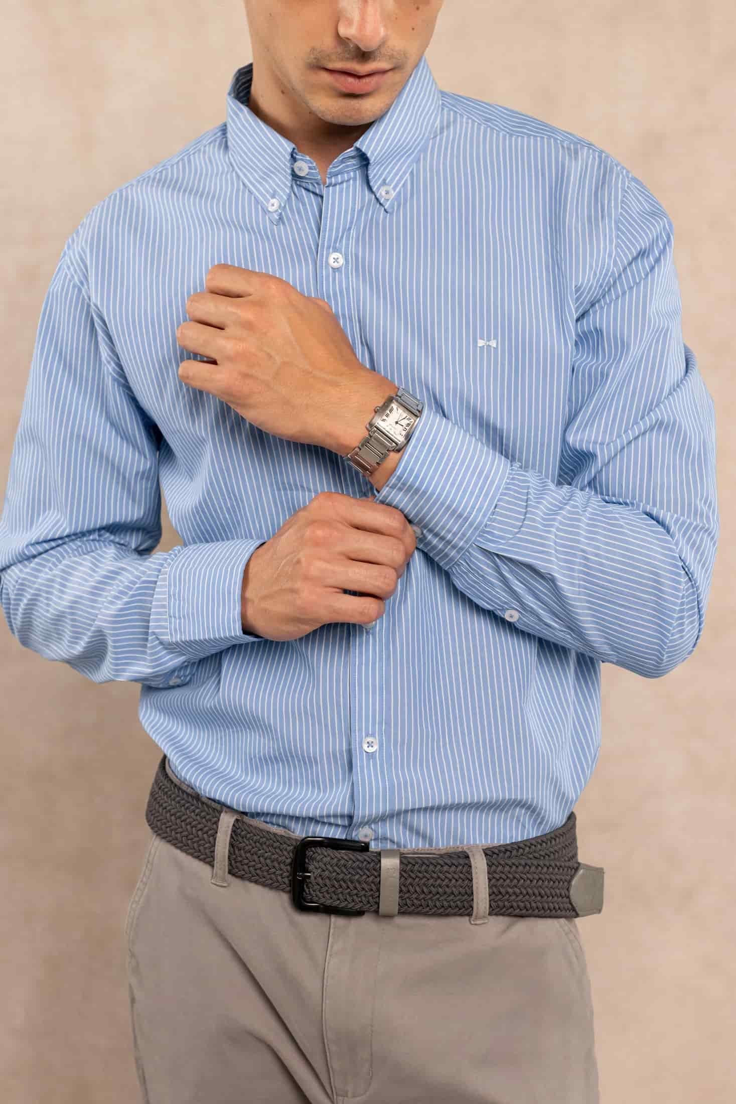 Camisa Antimanchas Popelina Rayas Azul Logo Contraste - miniatura 3
