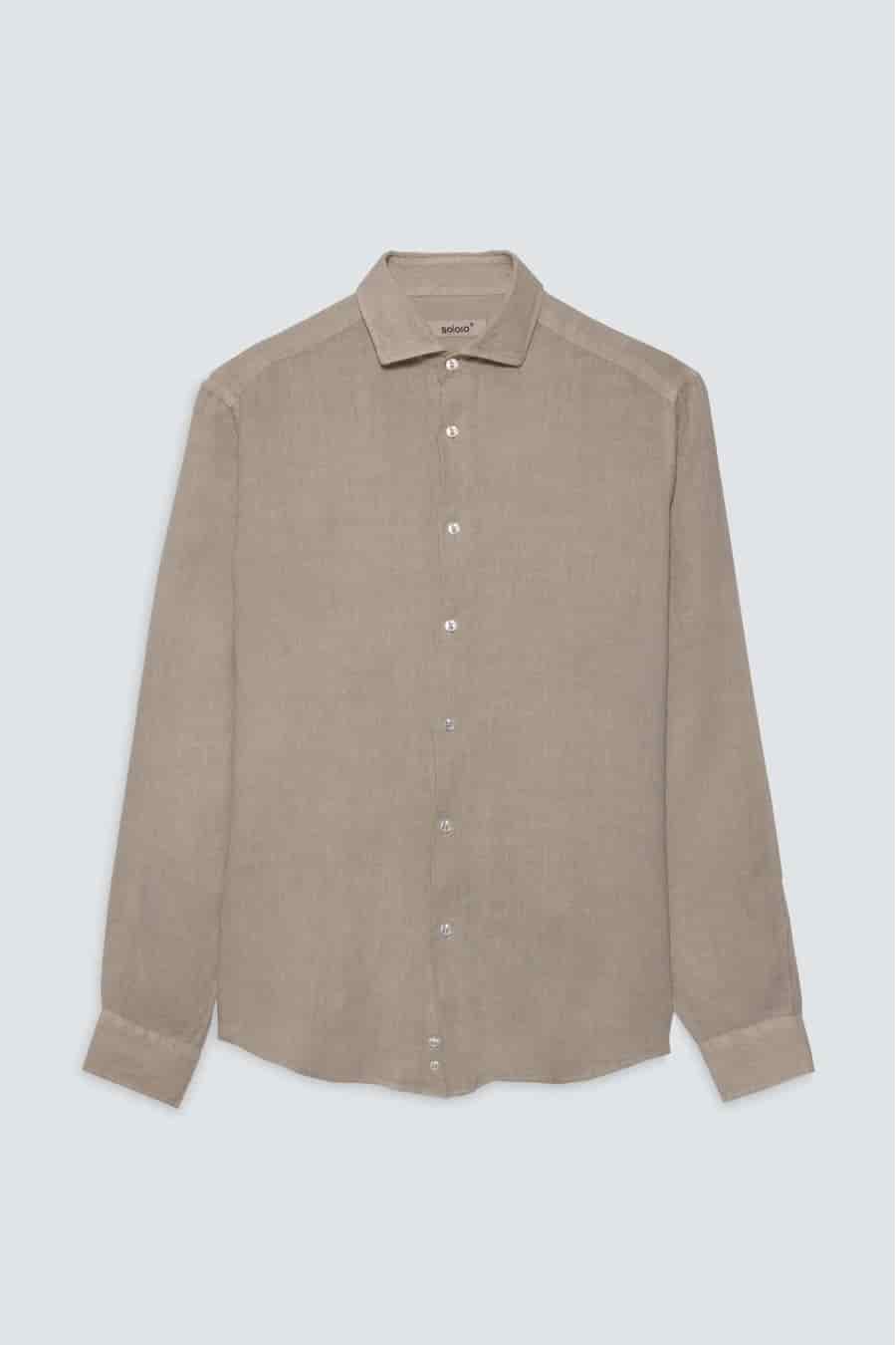 men’s linen shirt dark beige - miniatura 1