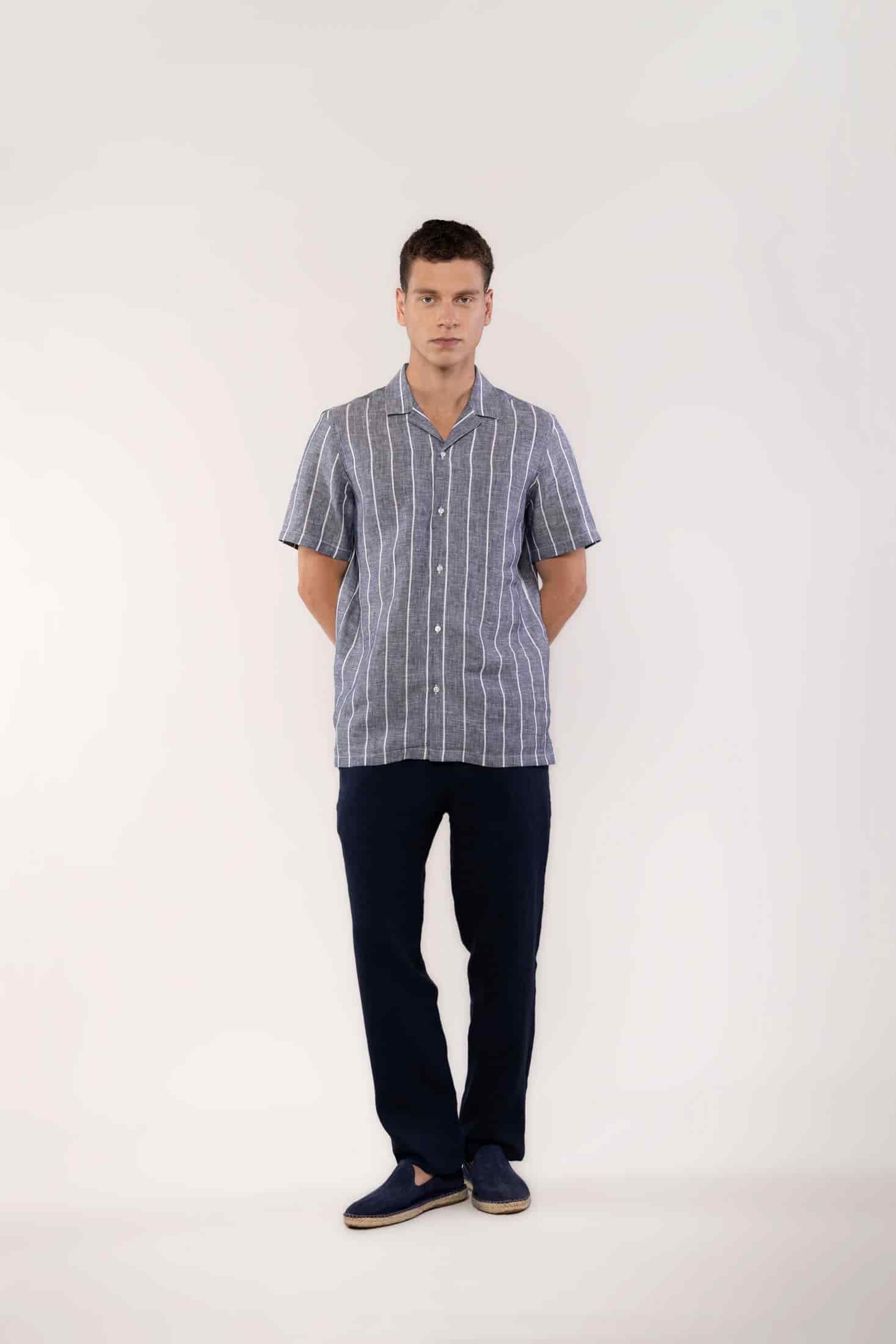 Men's linen shirt striped gray - miniatura 4