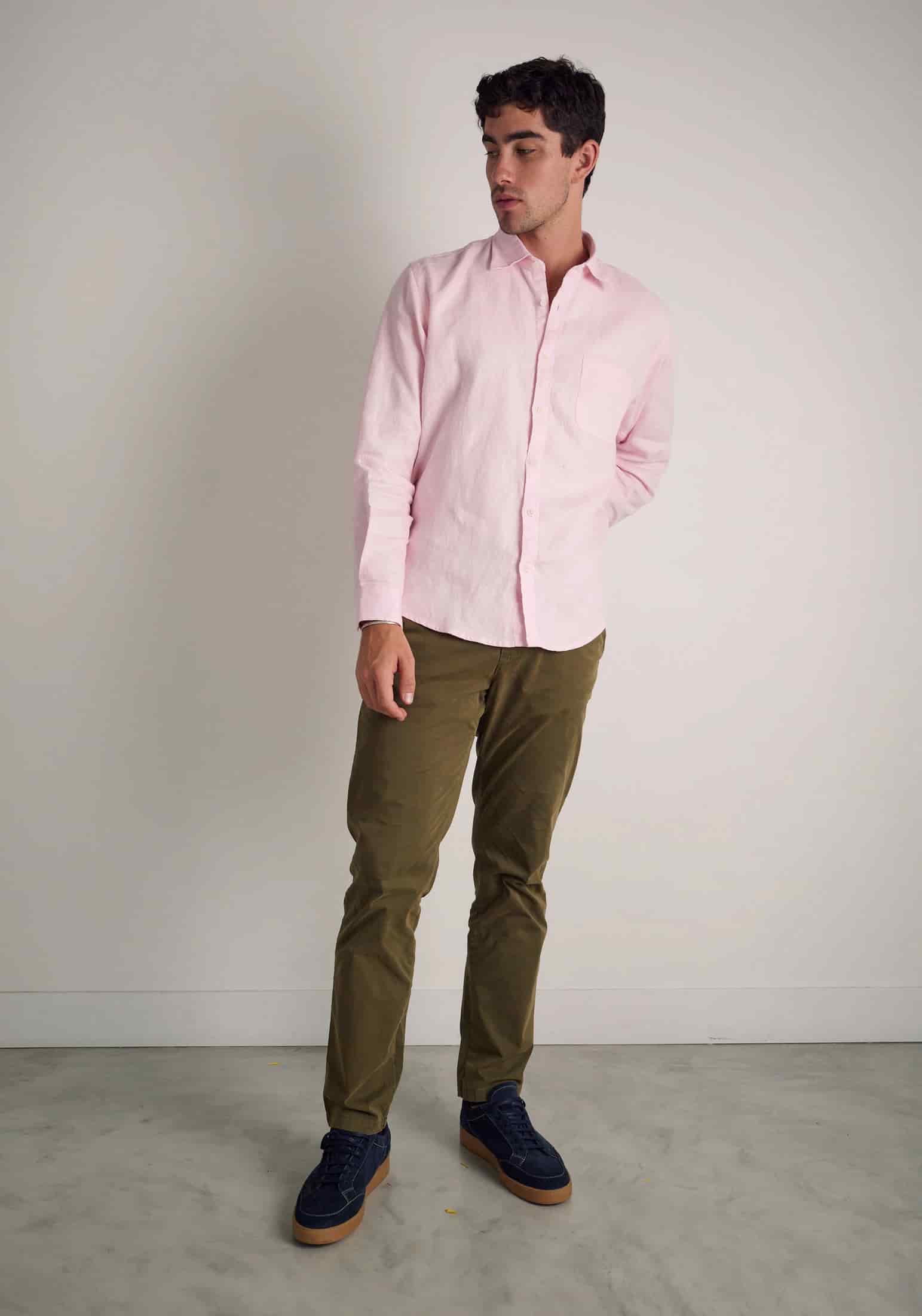 Camisa H CI Lino Unicolor Bols Rosado Claro - miniatura 3
