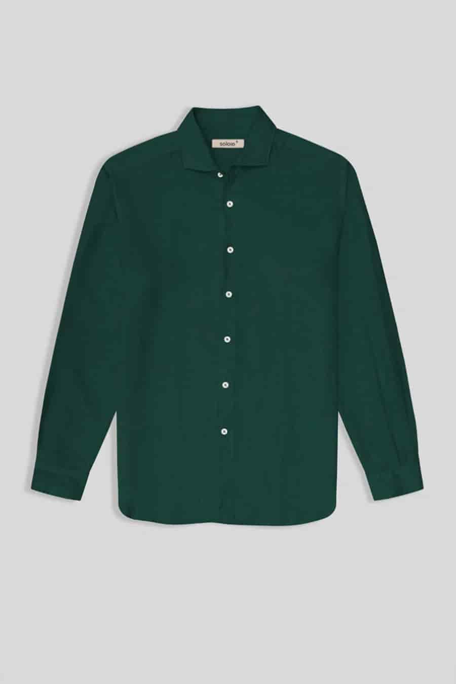 Men's linen shirt dark green - miniatura 8