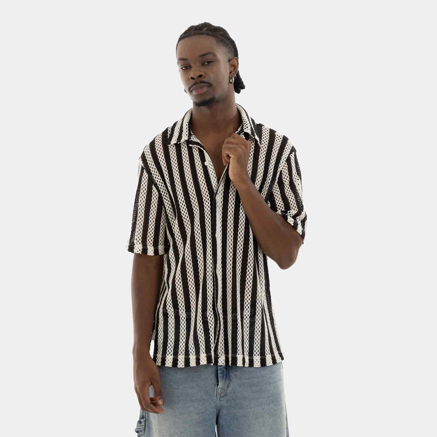 Mesh Striped Shirt Black - miniatura 3