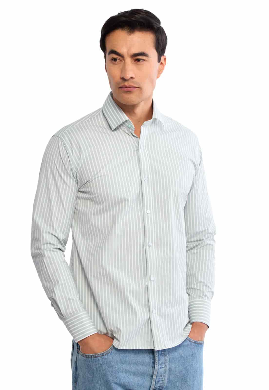 Camisa manga larga verde con rayas blancas - miniatura 2