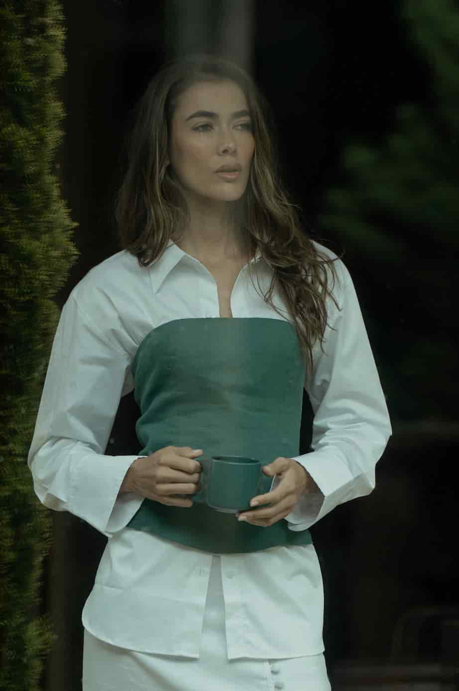 Top Corset Gema de lino | Verde pino - miniatura 4