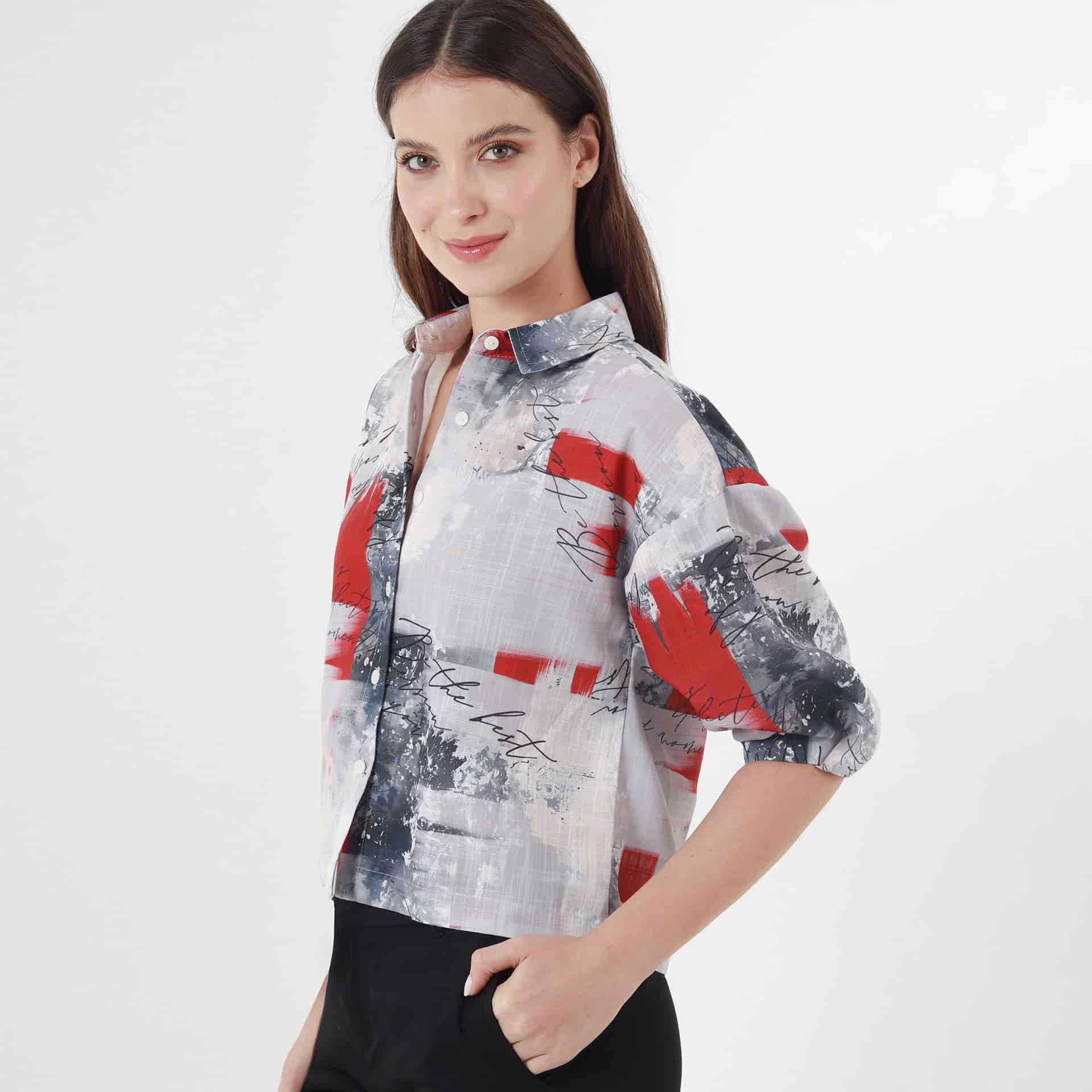 Blusa Cuello Camisero Manga Al Codo - miniatura 1