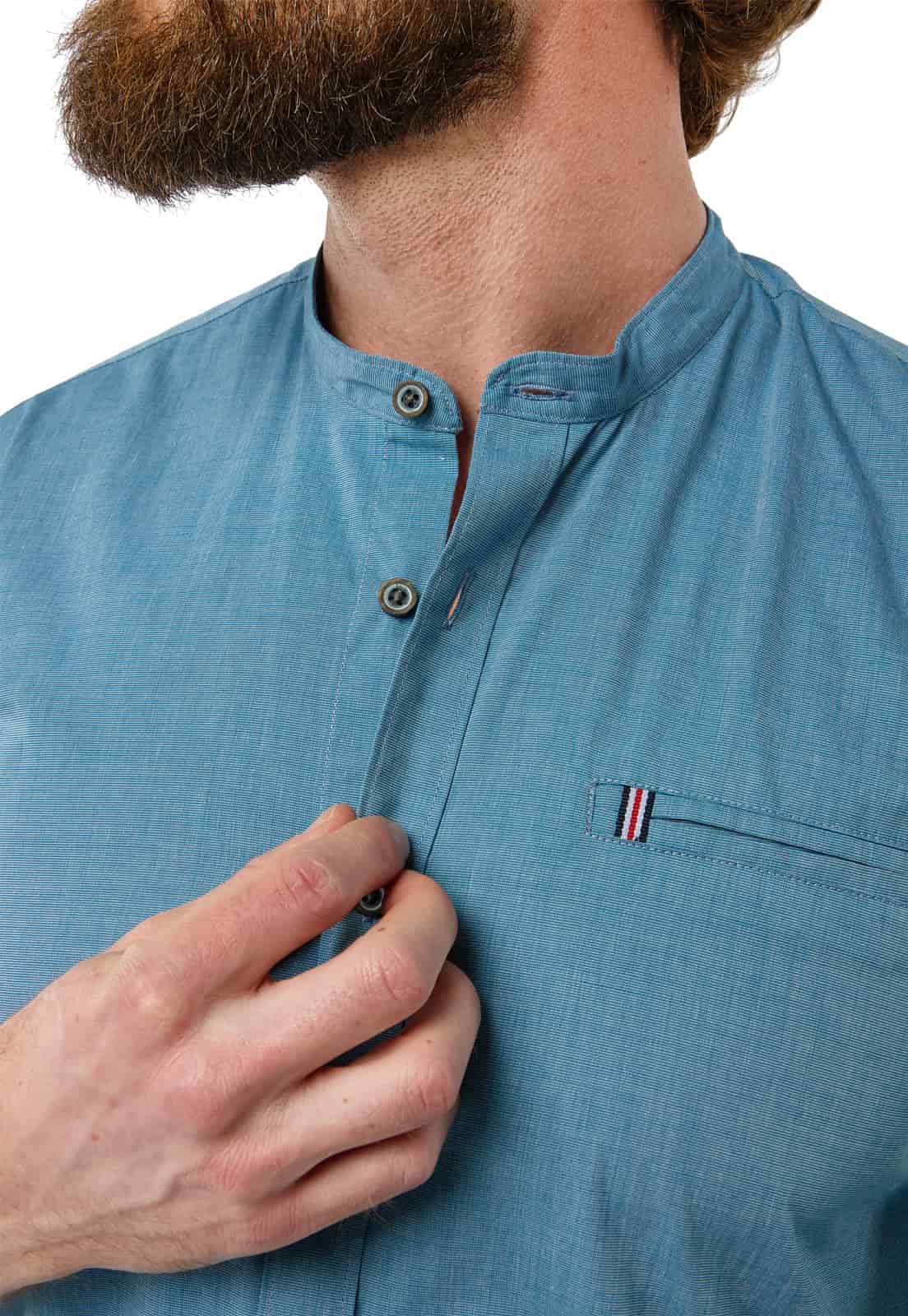 Camisa cuello neru azul indigo claro con bolsillo de ribete - miniatura 4