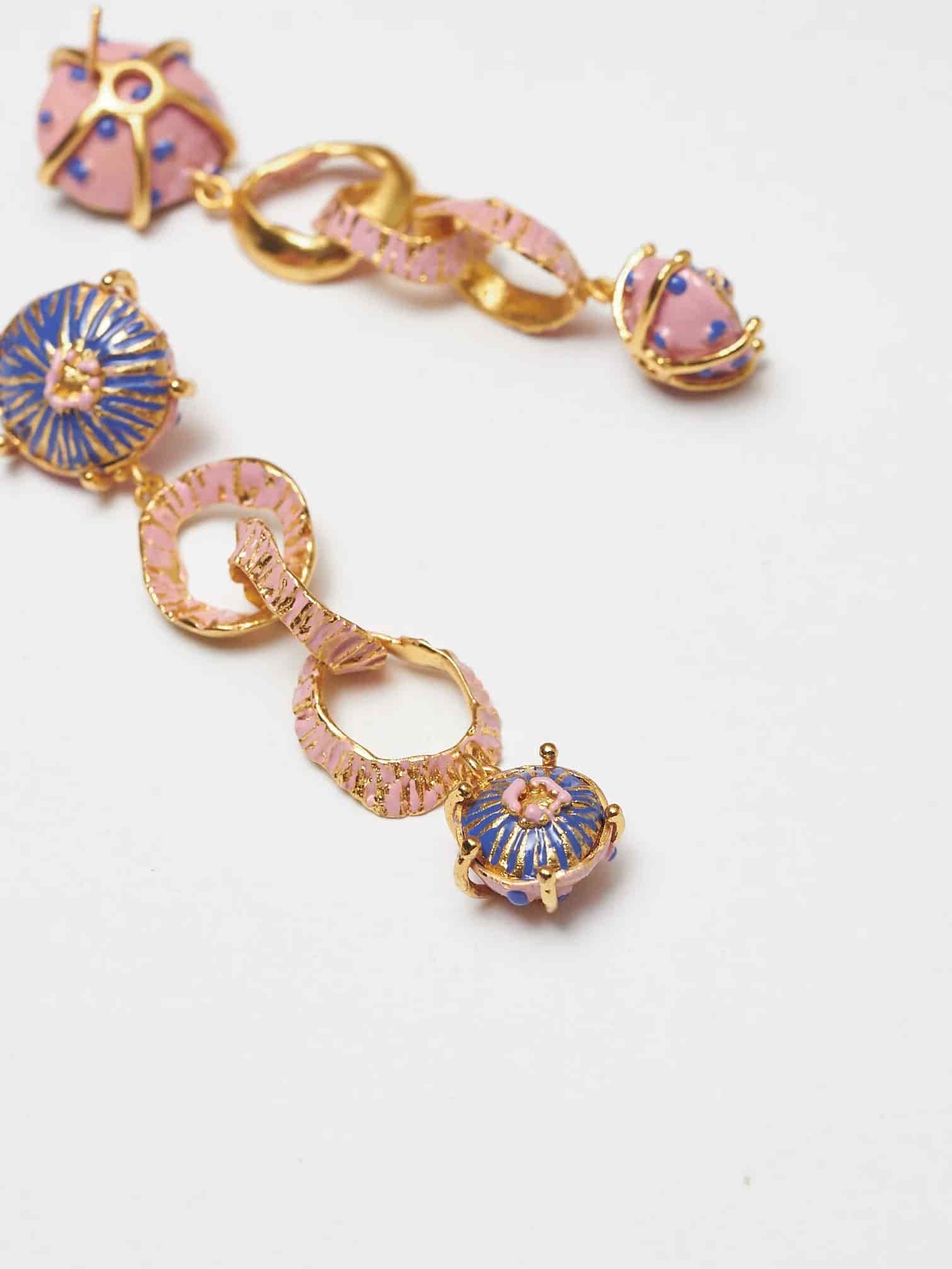 LONG EARRINGS BLUE-PINK HATS - miniatura 2
