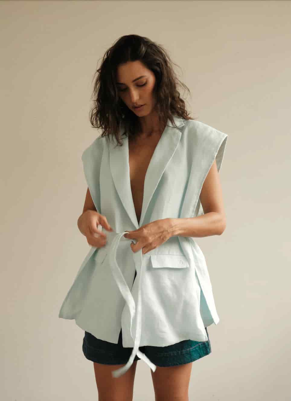 Blazer Vest Sera de lino | Azul claro - miniatura 3