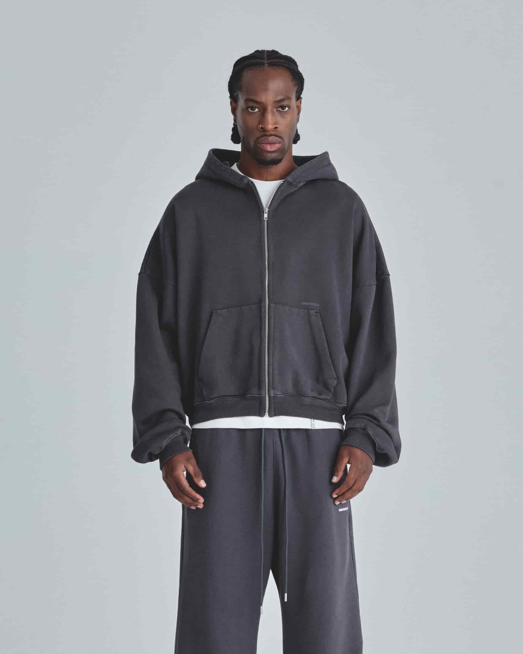 Line Basic Boxy Fit Zip Up Hoodie Dark Gray - miniatura 2