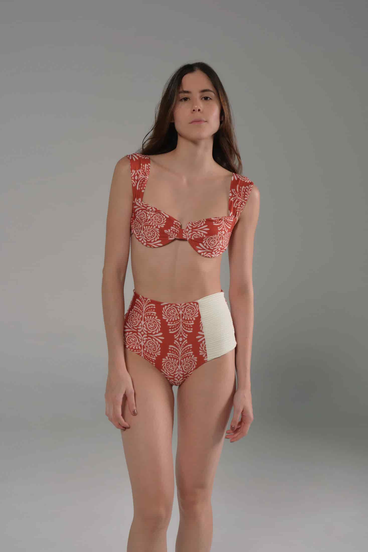 Sabina Top / Red Arabesque - Orange Stripes - miniatura 2
