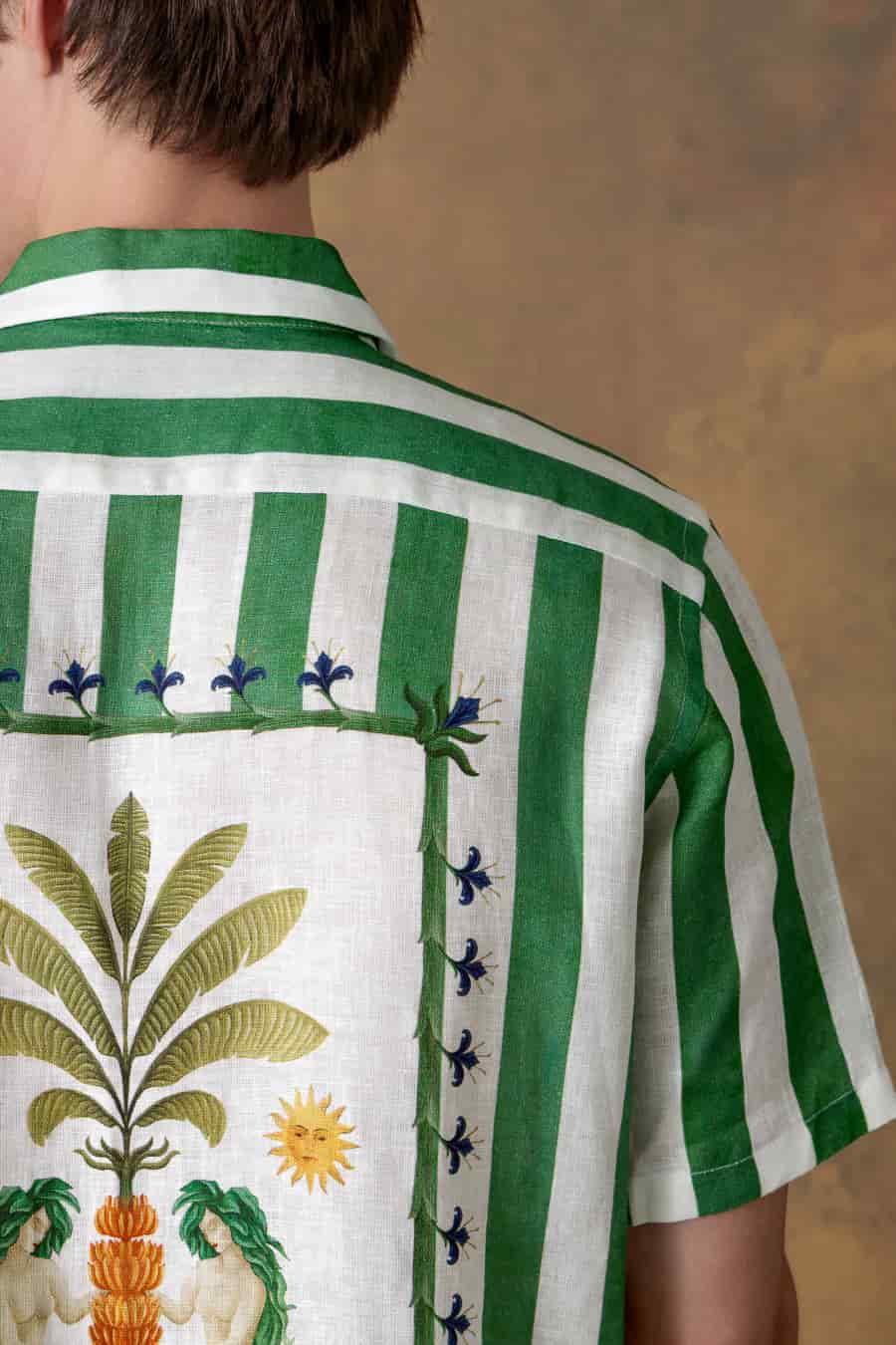 Men's linen shirt bowling spina striped green - miniatura 8