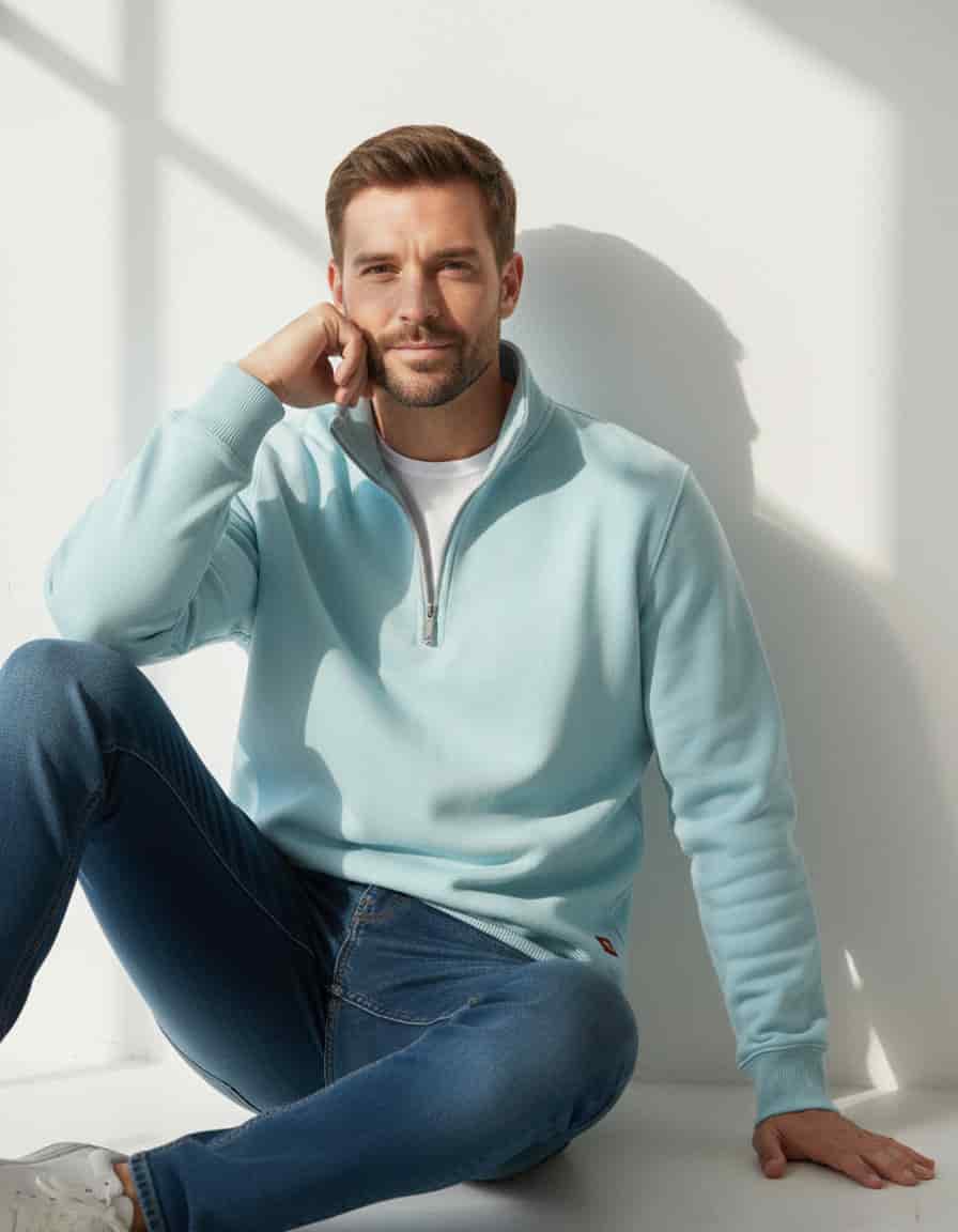 Buzo cuello alto hombre Azul Celeste - miniatura 2