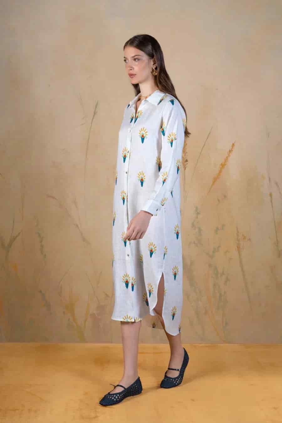 Women's Ortus linen shirt dress white - miniatura 2