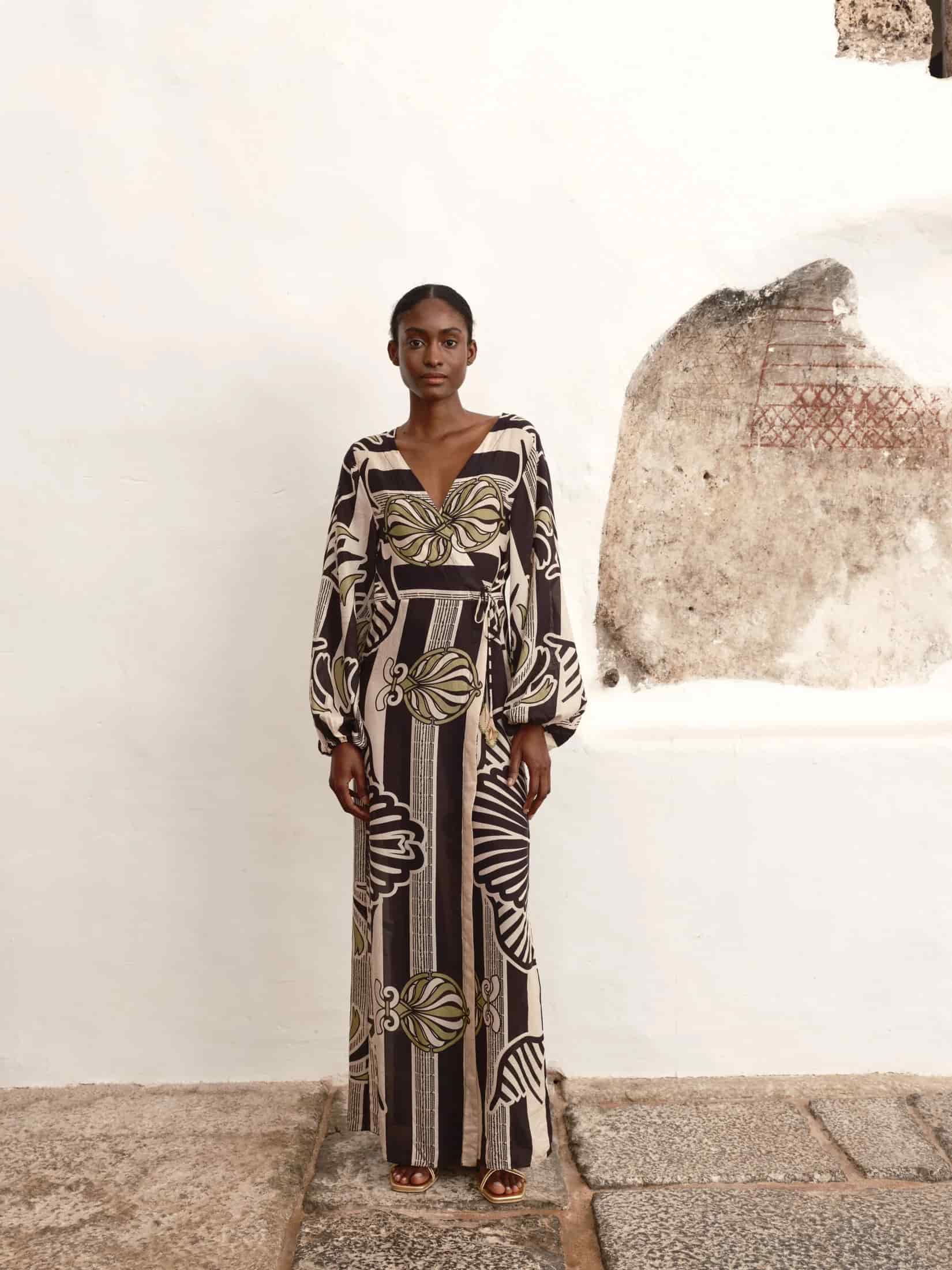 Hojarasca Cotton Silk Maxi Dress / Navy Ornament Stripes - miniatura 2