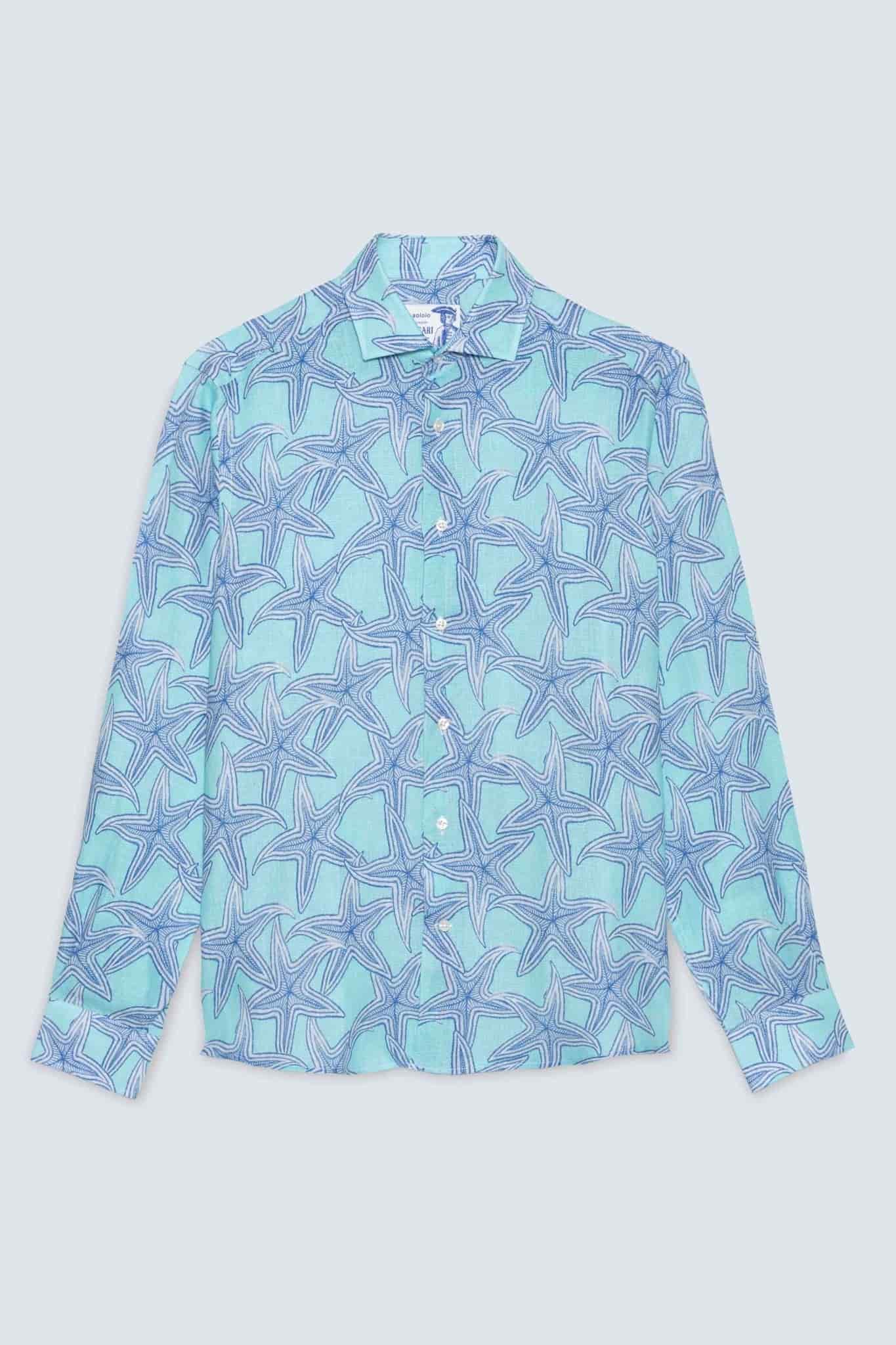 Men's linen shirt turquoise stella - miniatura 1