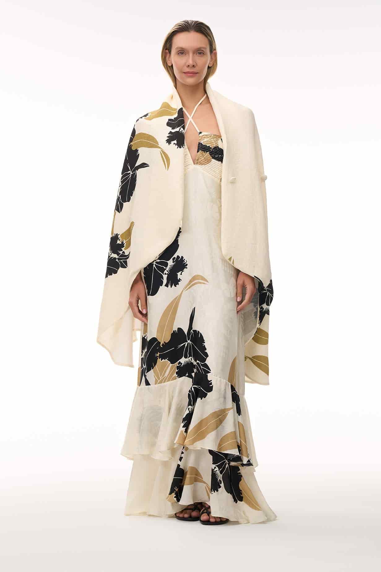 Capote Silk Jacquard Cape / Black Orchids - miniatura 4