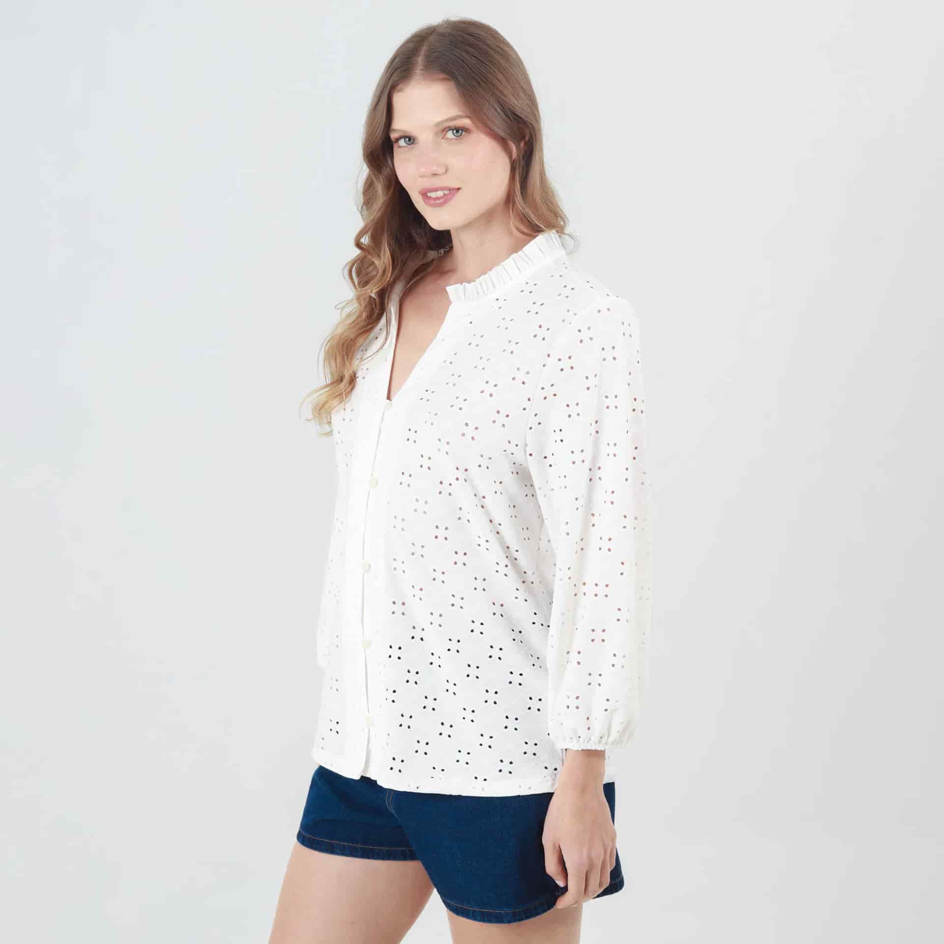 Blusa Cuello En V Manga Larga - miniatura 1