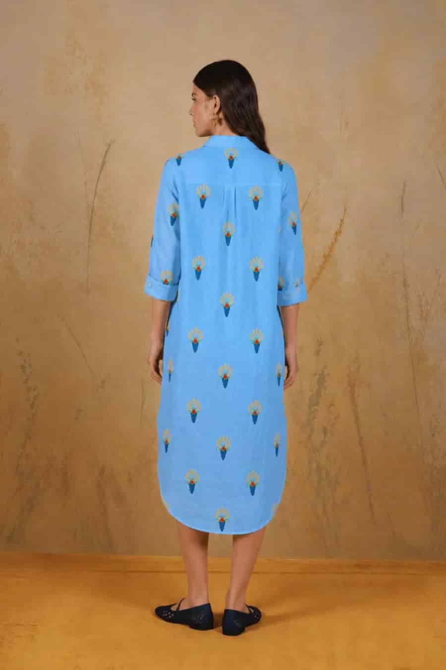 Women's Proventus linen shirt dress blue - miniatura 3