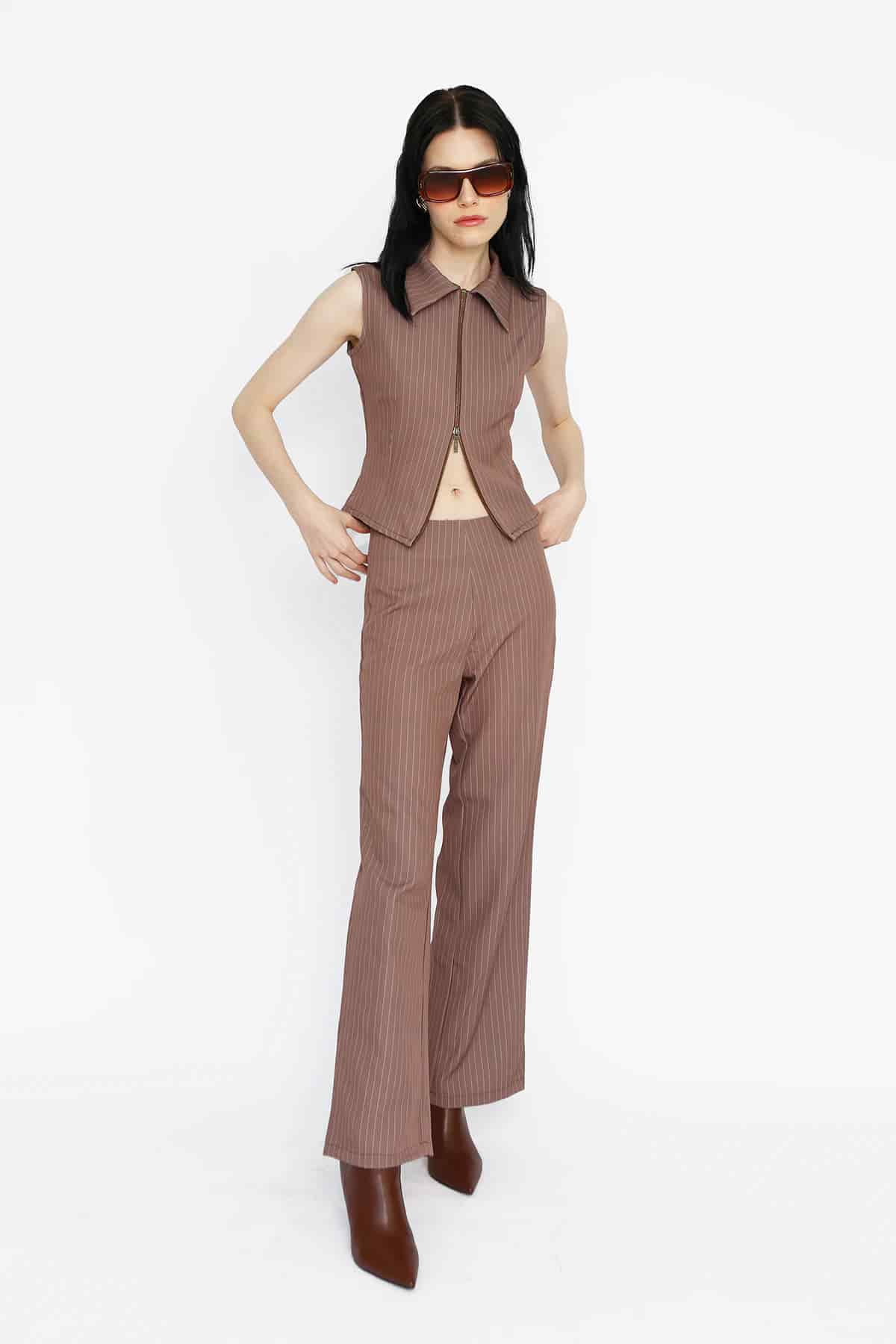Zip Top in Brown Pinstripe - miniatura 4