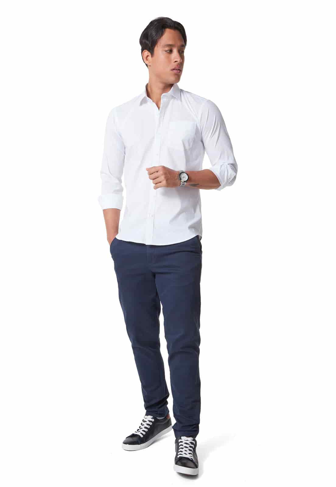 Camisa manga larga blanca con spandex slim fit - miniatura 3