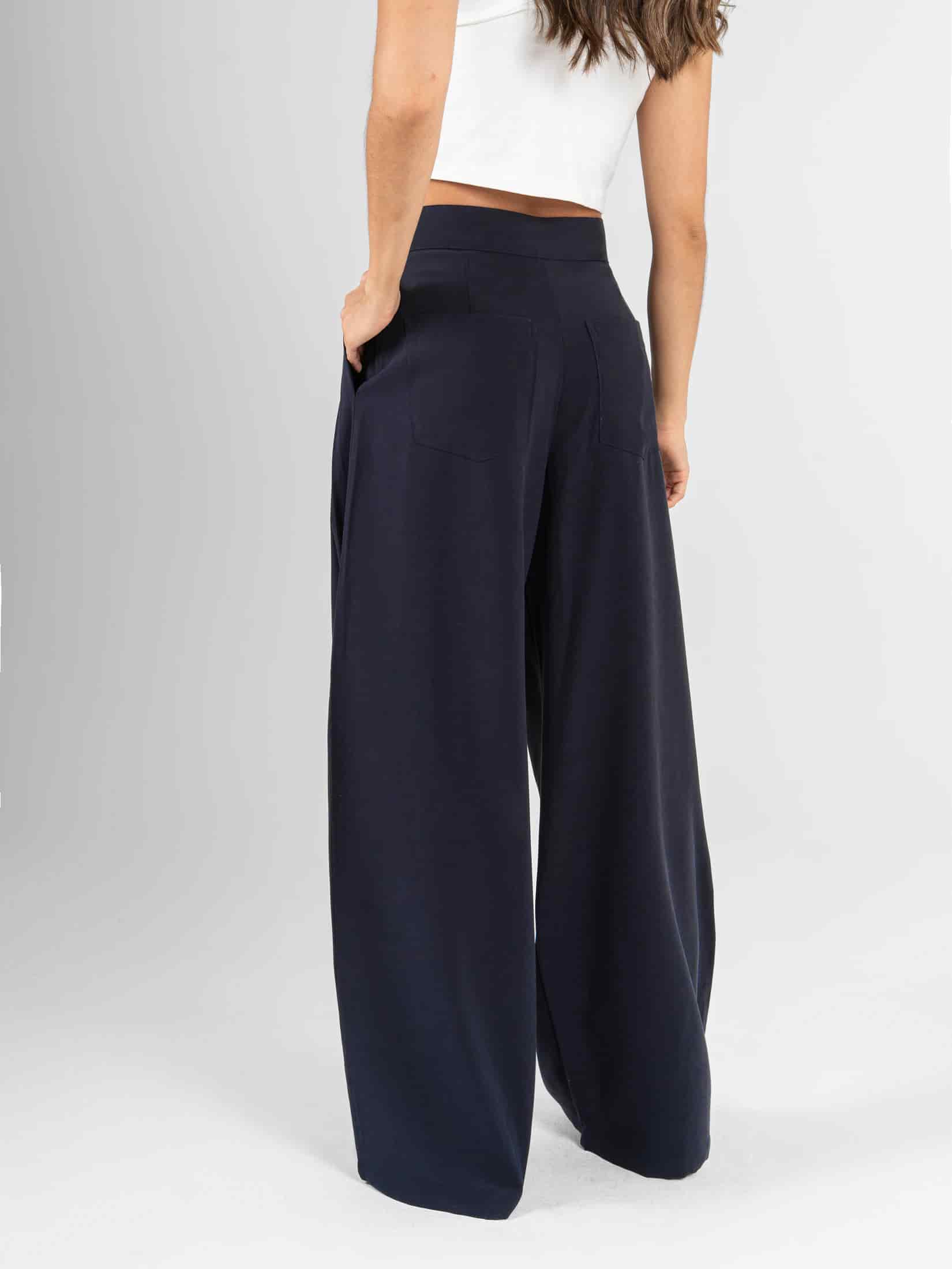 Ref: 0620576 Pantalón palazzo, tejido plano liviano, detalle delantero, tono azul oscuro - miniatura 2