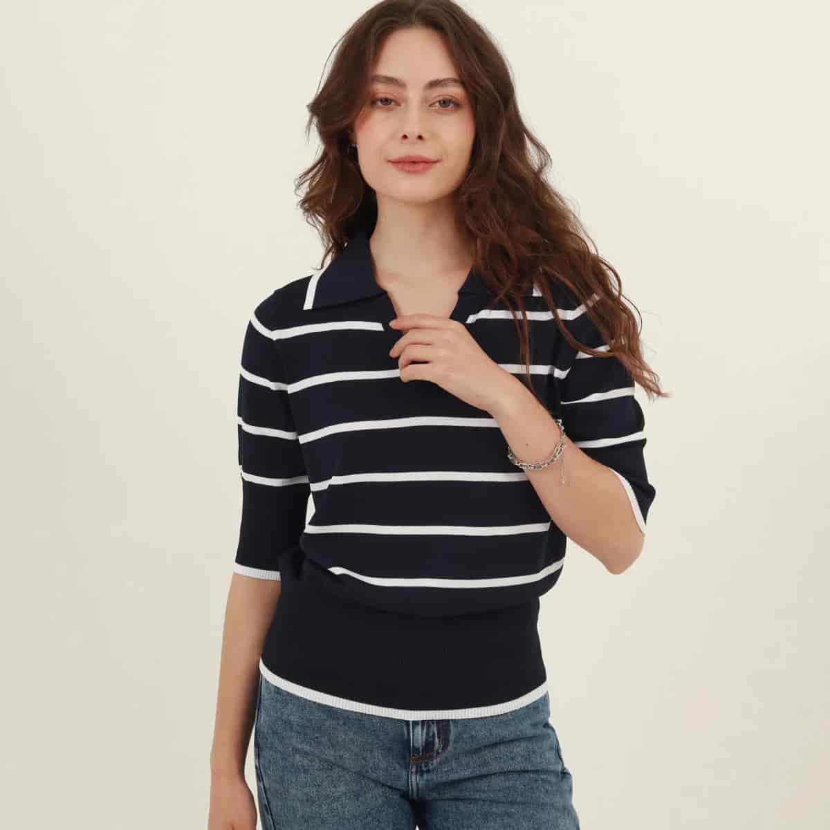 Sweater Cuello Camisero Manga 3Cuartos - miniatura 1