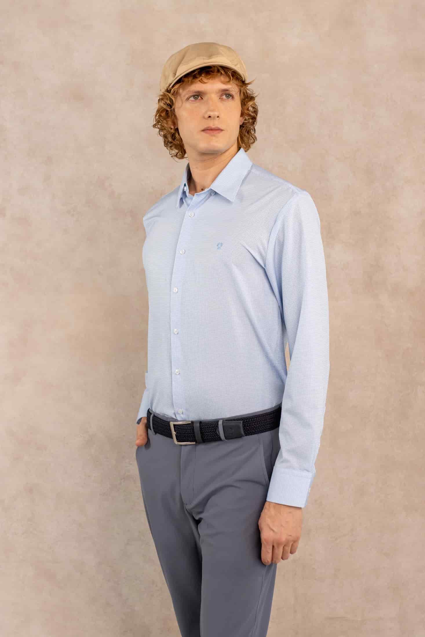Camisa Performance Antiarrugas Cuadros Textura Azul claro - miniatura 2