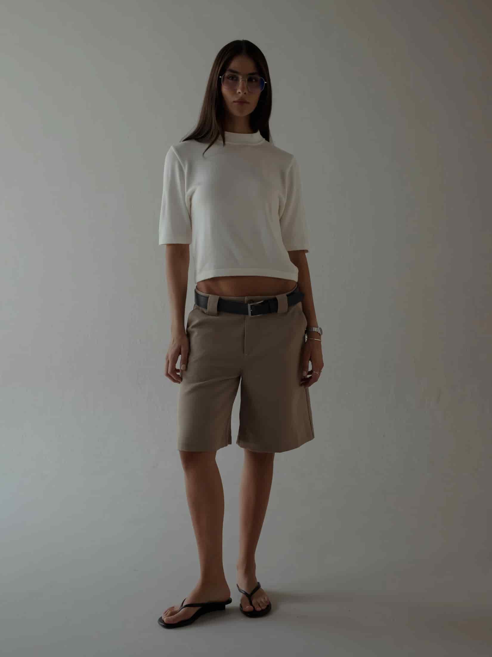 TALL COLLAR KNIT T-SHIRT - VANILLA - miniatura 9