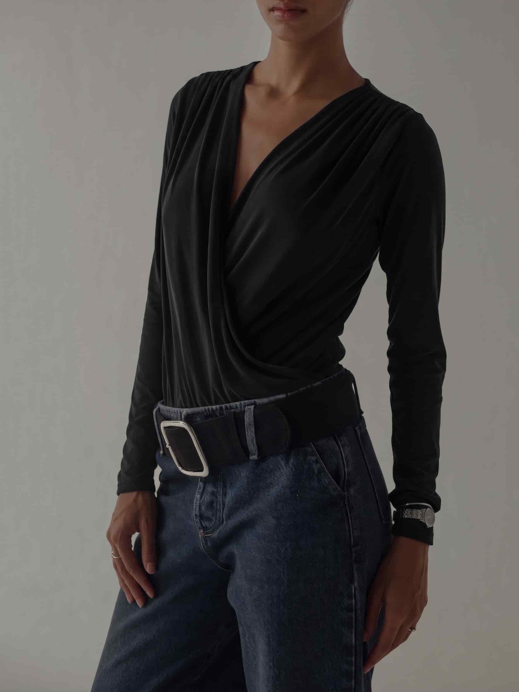 LONG SLEEVE FLOWY BODY - BLACK - miniatura 1