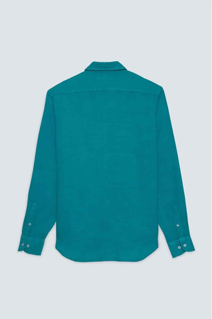 Men's linen shirt dark turquoise - miniatura 2