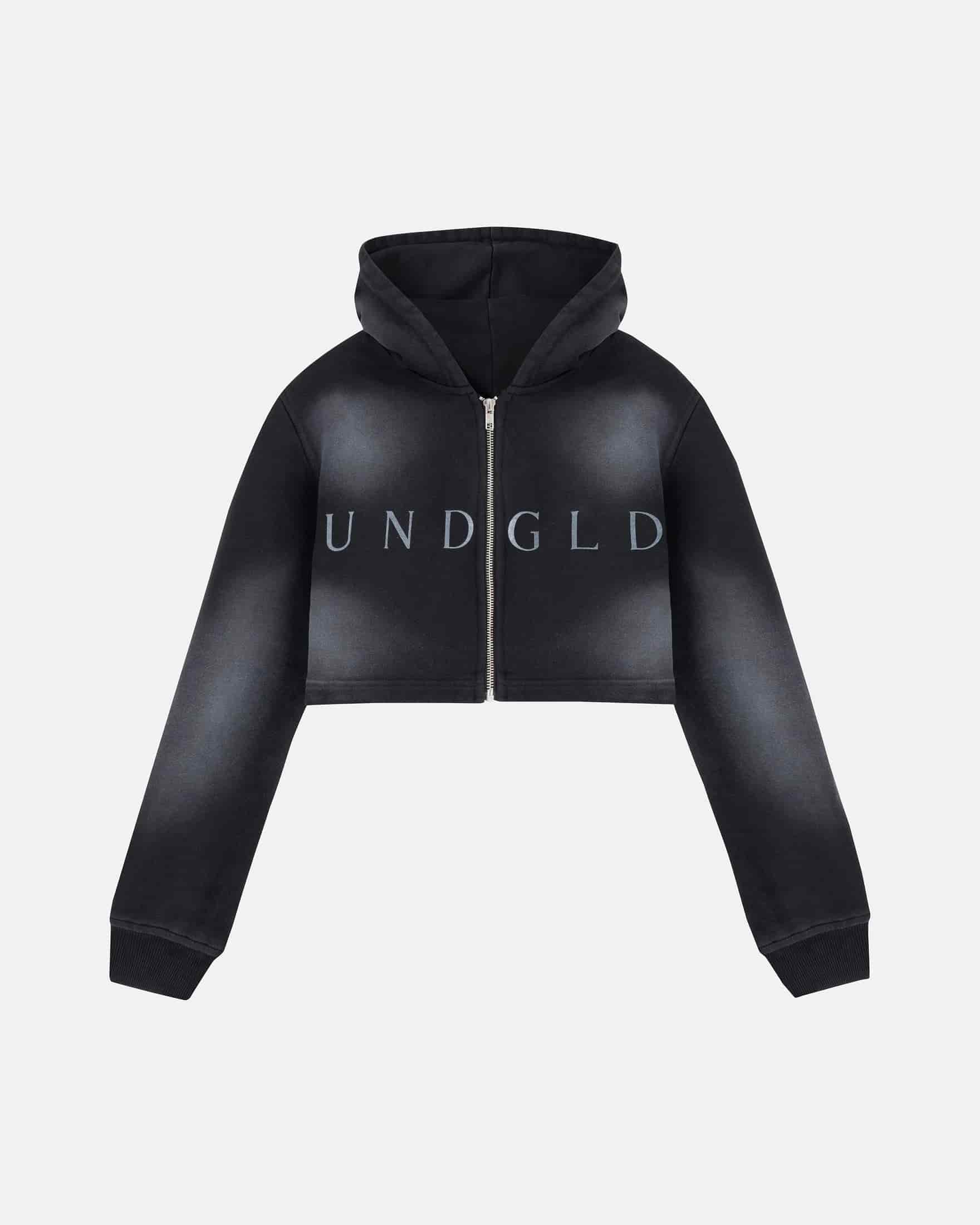 Eternal UNDGLD Slim Fit Zip Up Cropped Hoodie Smoky Black - miniatura 1