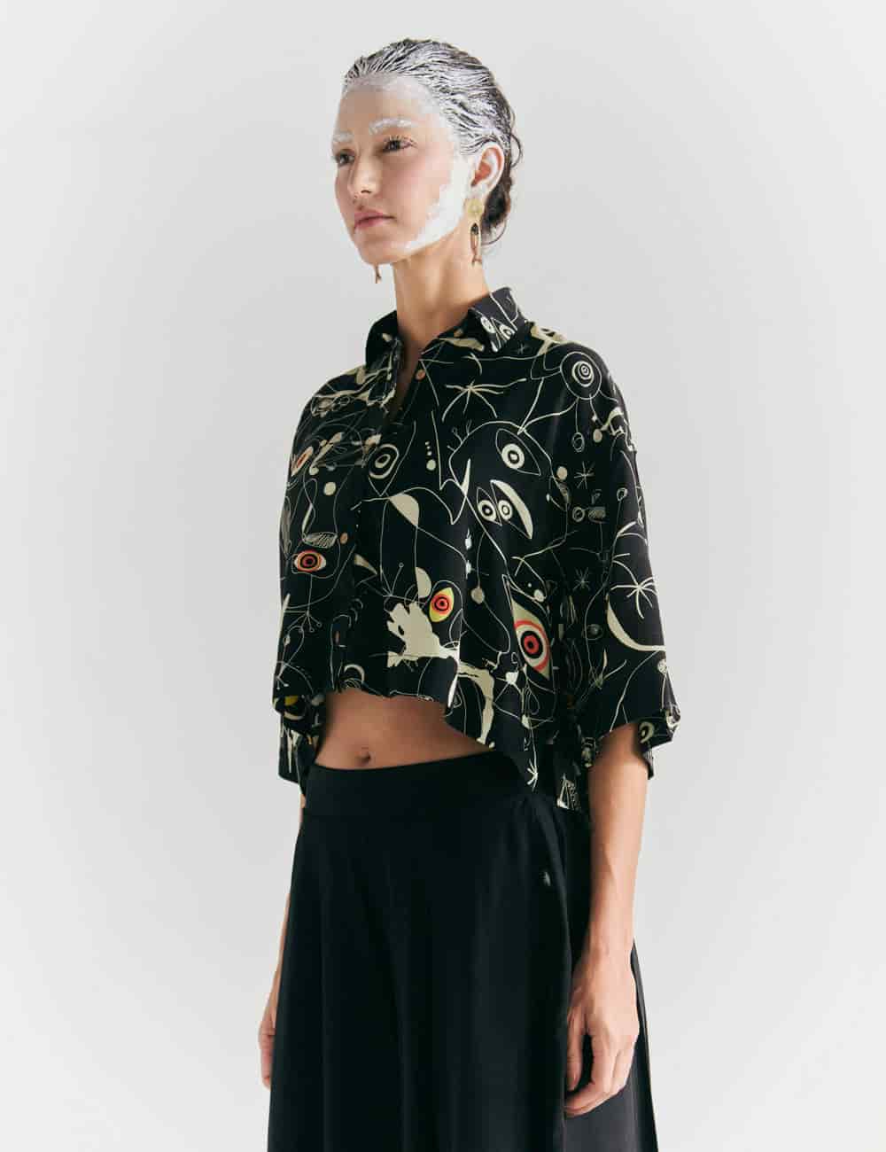 Camisa Oversize Ferra negro + crudo Mujer - miniatura 3
