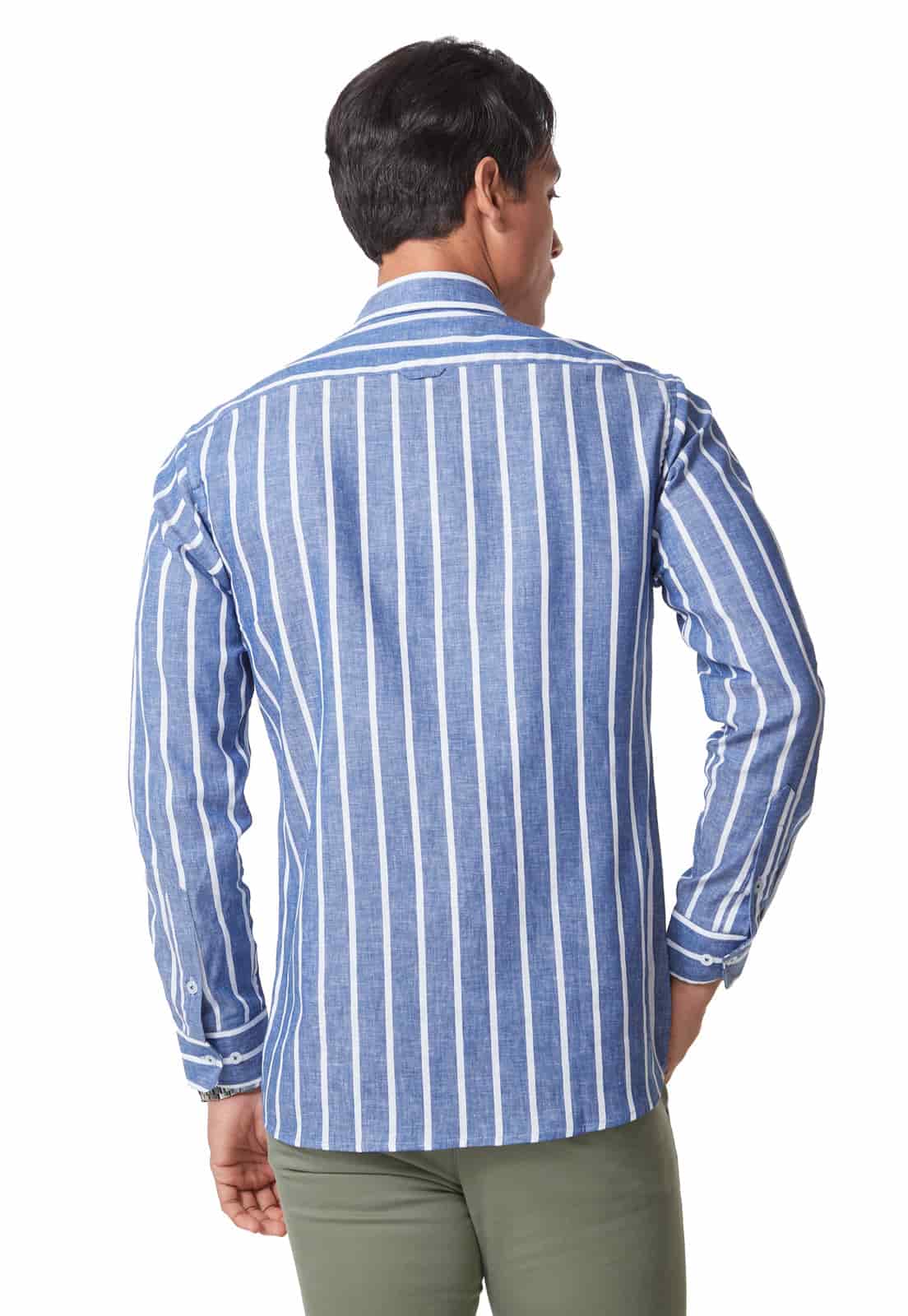 Camisa en Lino azul con rayas blancas - miniatura 2
