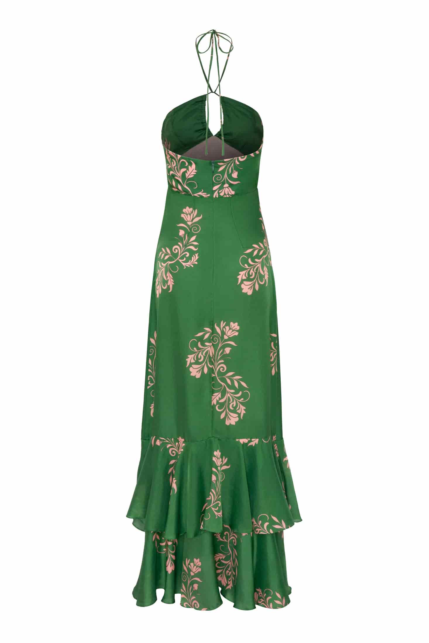 Sevillana Cotton Silk Maxi Dress / Green Buganvilias - miniatura 2