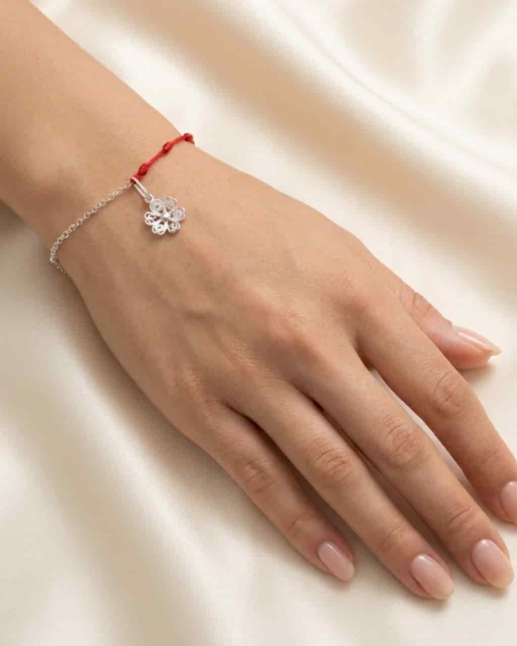 Pulsera Tejida rojo en filigrana flor -Hilos del Alma - miniatura 2