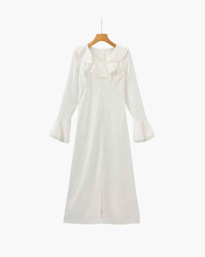 Pearl Button Ruffle Midi Dress - miniatura 3