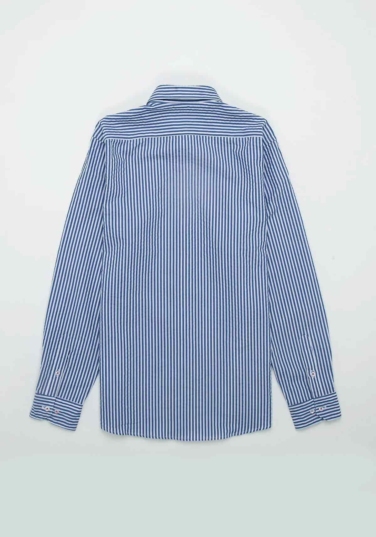 Camisa Seersucker Raya Candela Algodón Azul Medio - miniatura 4