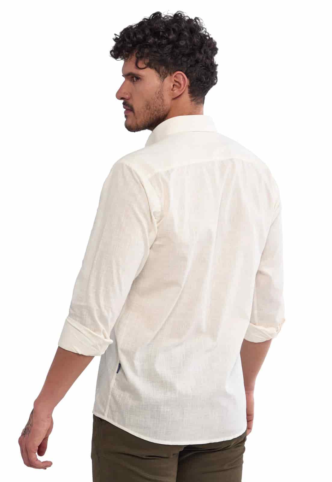 Camisa Manga Larga 100% Algodón tipo Lino Marfil - miniatura 4