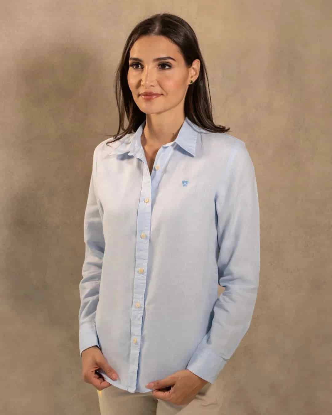 Camisa Lino De Mujer Azul Capri - miniatura 4